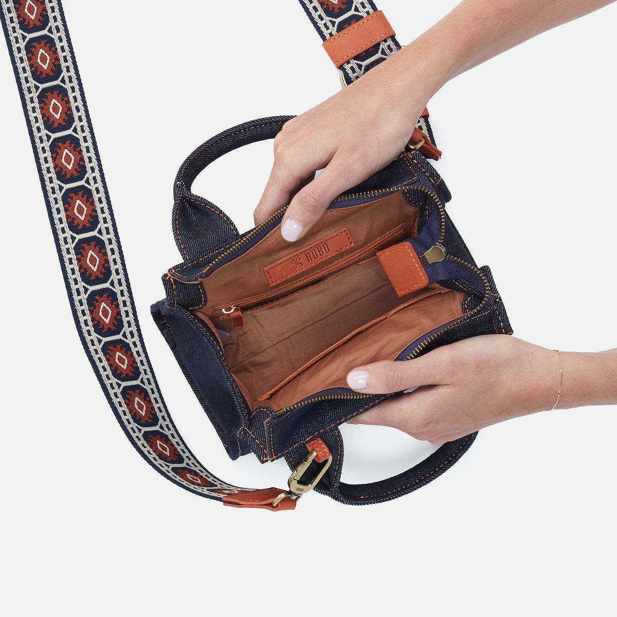 HOBO Cass Small Tote In Denim Fabric - Dark Denim
