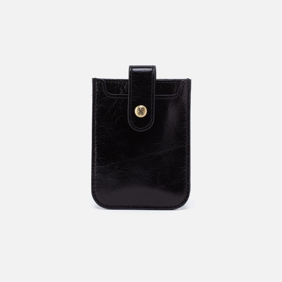 HOBO Dunn Card Case In Polished Leather - Black