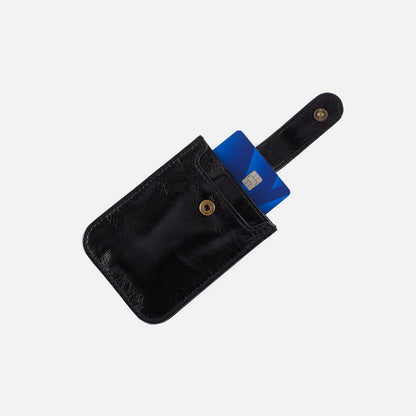 HOBO Dunn Card Case In Polished Leather - Black