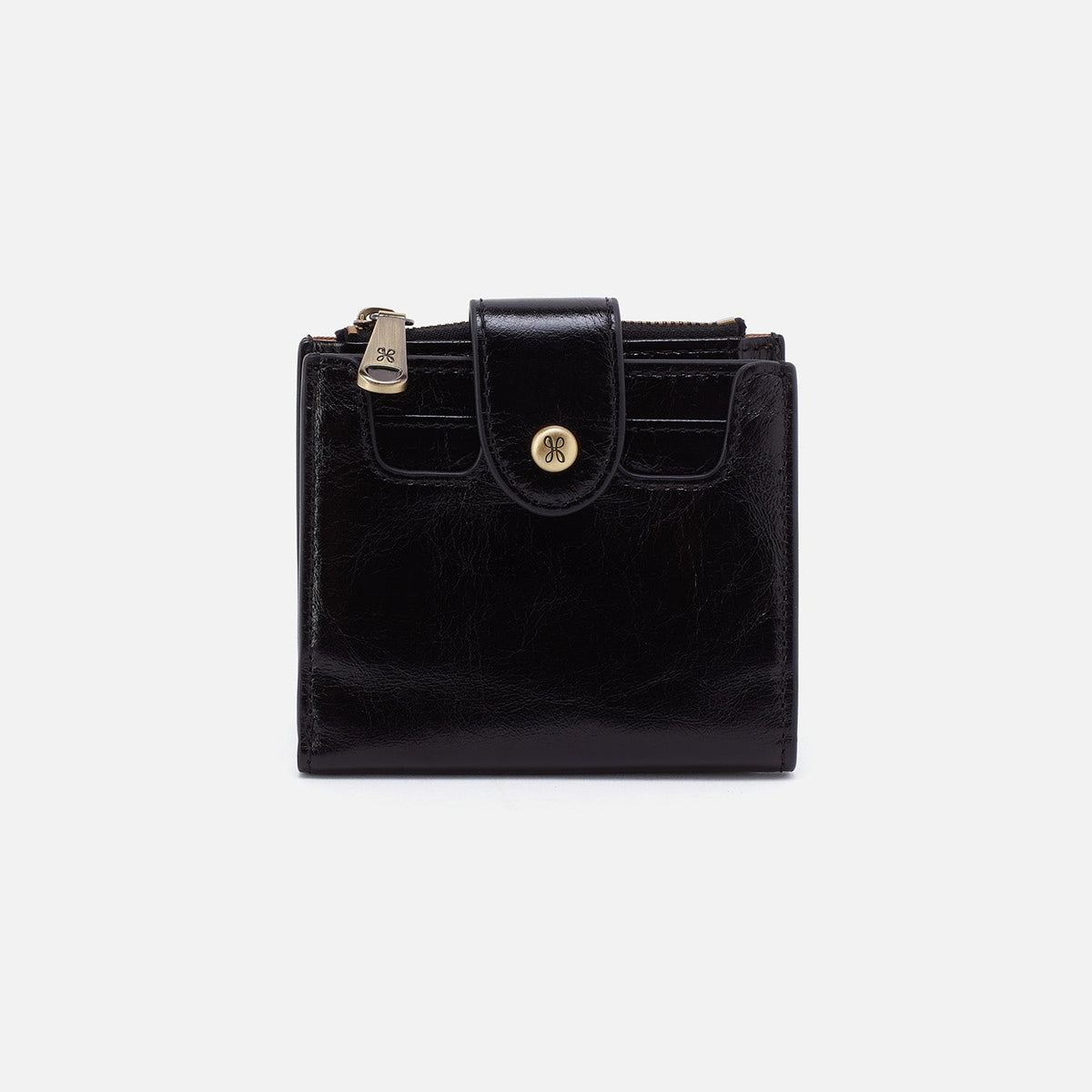 HOBO Dunn Mini Wallet In Polished Leather - Black