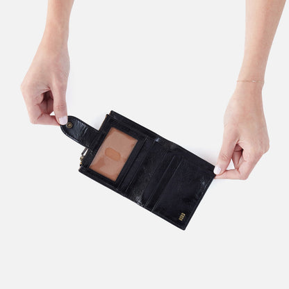 HOBO Dunn Mini Wallet In Polished Leather - Black