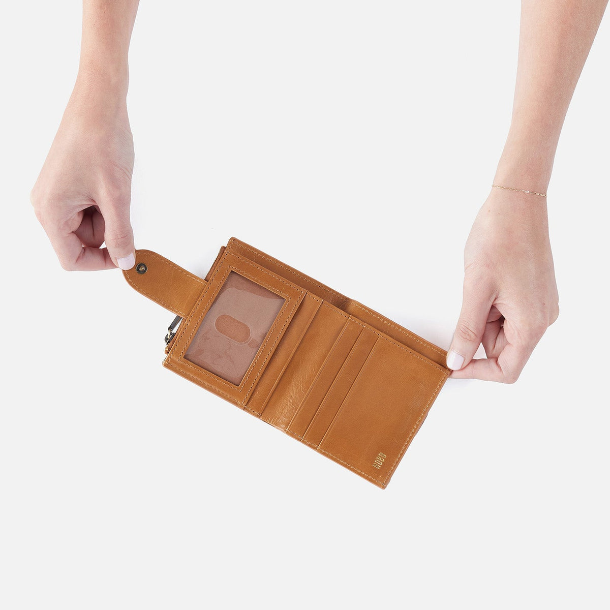 HOBO Dunn Mini Wallet In Polished Leather - Natural