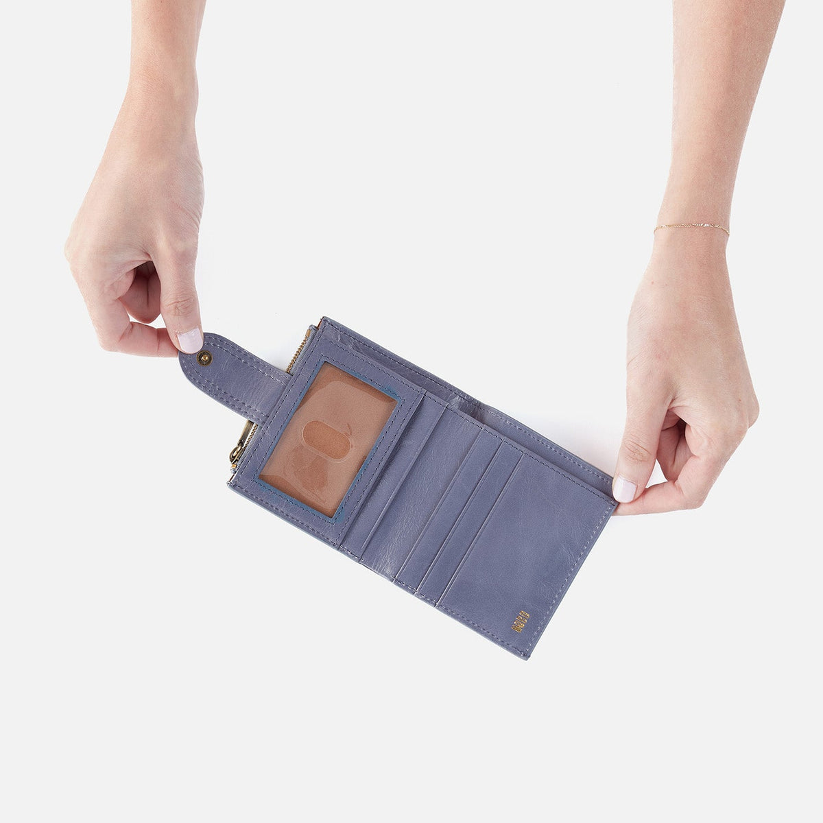 HOBO Dunn Mini Wallet In Polished Leather - Sky Blue