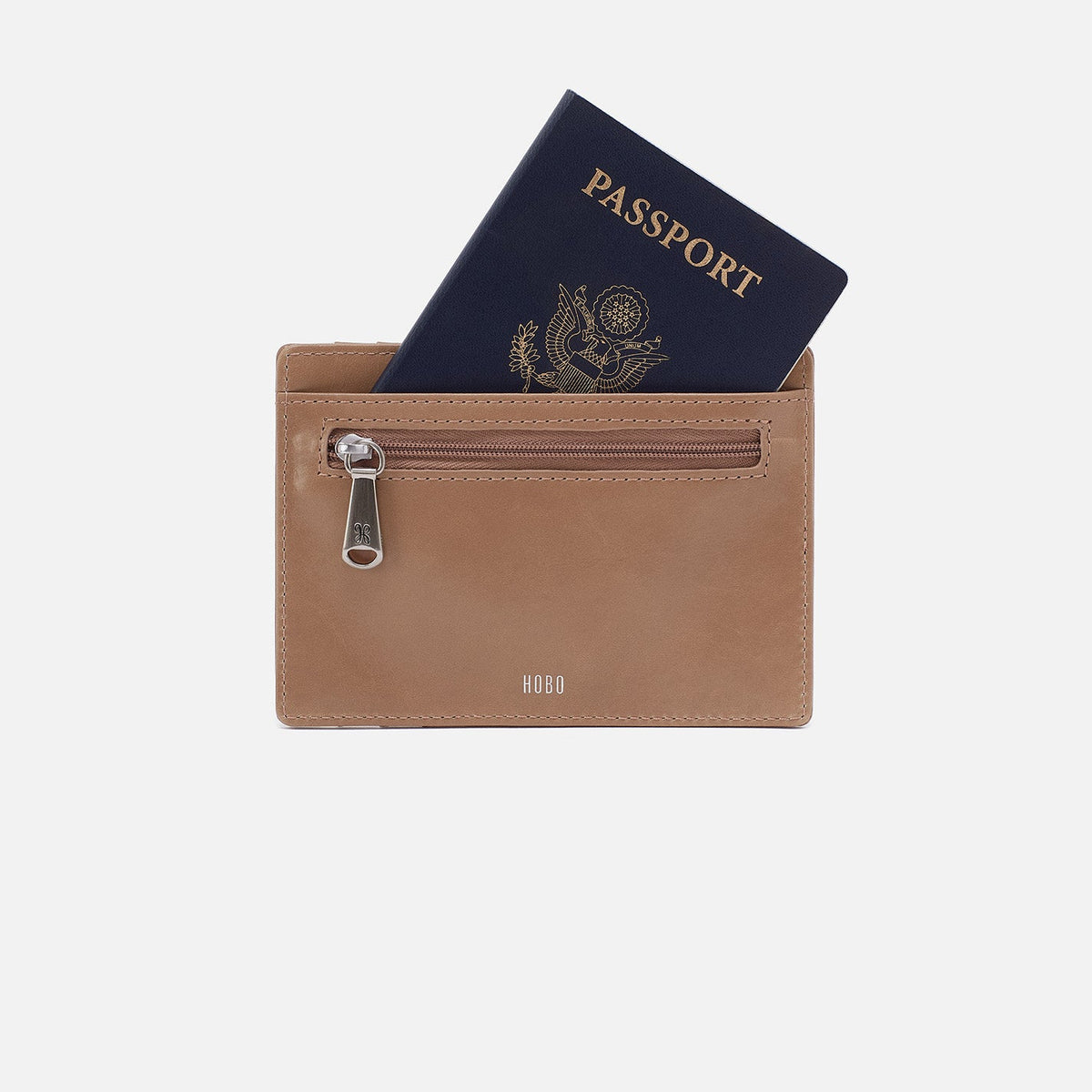 HOBO Euro Slide Card Case In Polished Leather - Cashmere