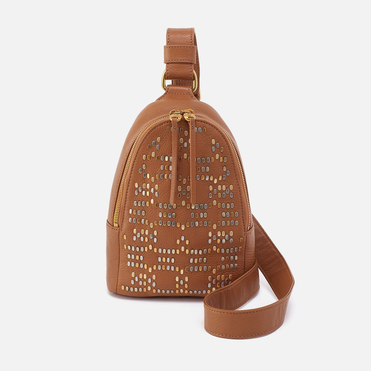 HOBO Fern Sling In Pebbled Leather - Warm Honey Pixel Studded