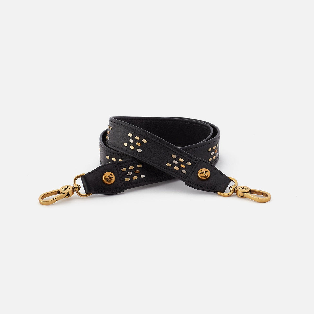 HOBO Flat Stud Guitar Strap In Polished Leather - Black
