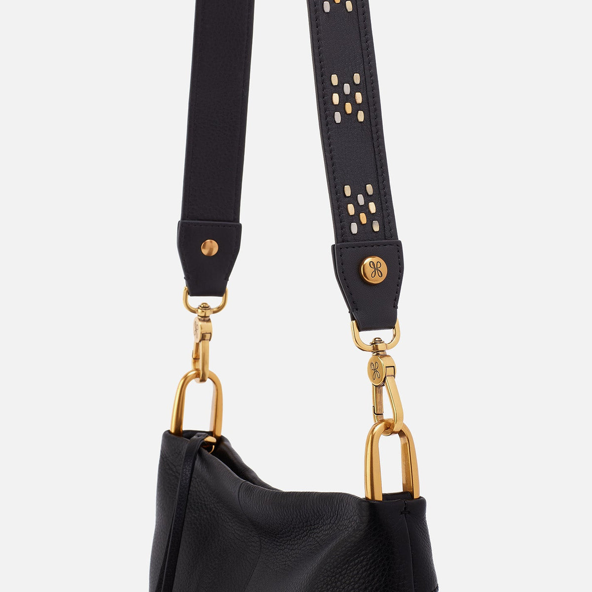 HOBO Flat Stud Guitar Strap In Polished Leather - Black