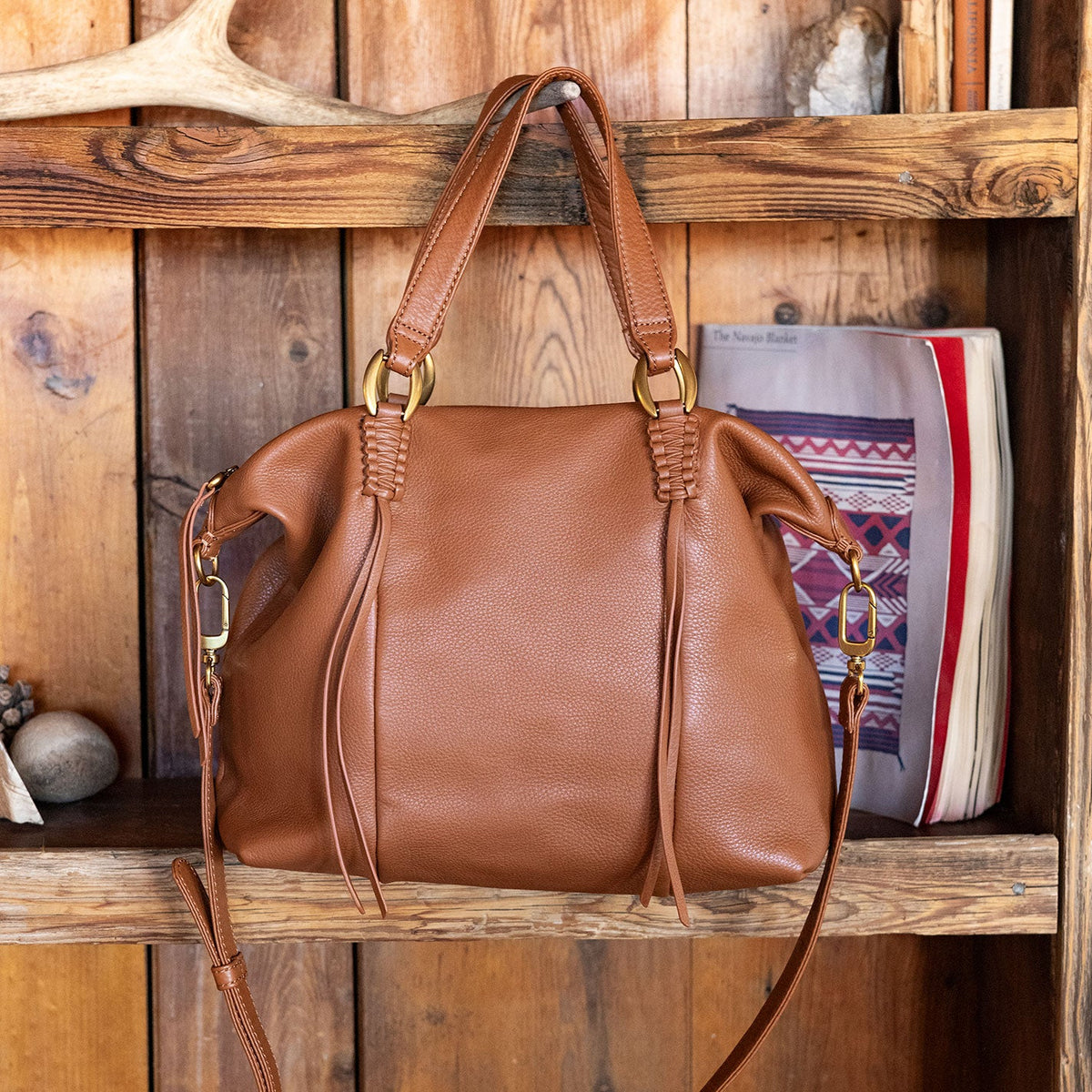 HOBO Harley Satchel In Pebbled Leather - Warm Honey