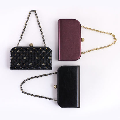 HOBO Lauren Minaudiere In Polished Leather - Black