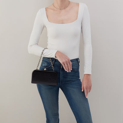 HOBO Lauren Minaudiere In Polished Leather - Black