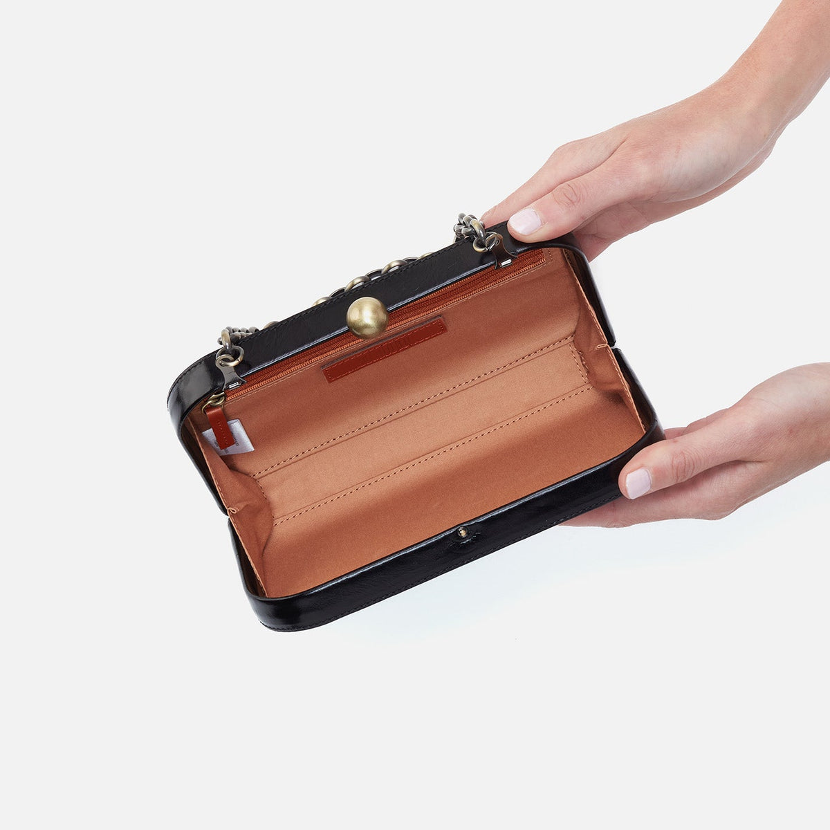 HOBO Lauren Minaudiere In Polished Leather - Black