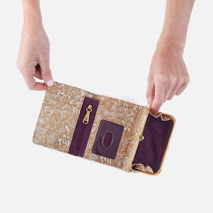 HOBO Robin Compact Wallet In Printed Leather - Gilded Petals