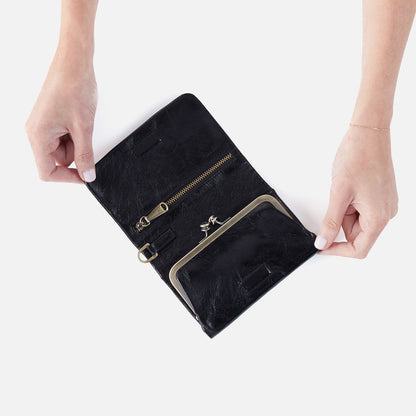 HOBO Ross Bead Wristlet In Polished Leather - Black