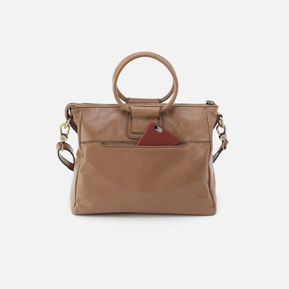 HOBO Sheila Medium Satchel In Polished Leather - Cashmere