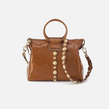 HOBO Sheila Medium Satchel In Polished Leather - Truffle With Studs