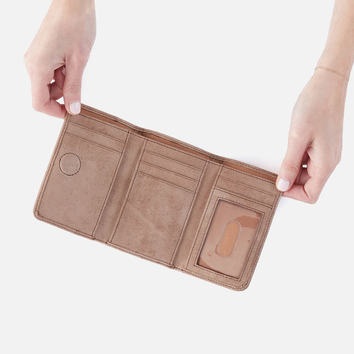 HOBO Jill Trifold Wallet In Buffed Leather - Hazel