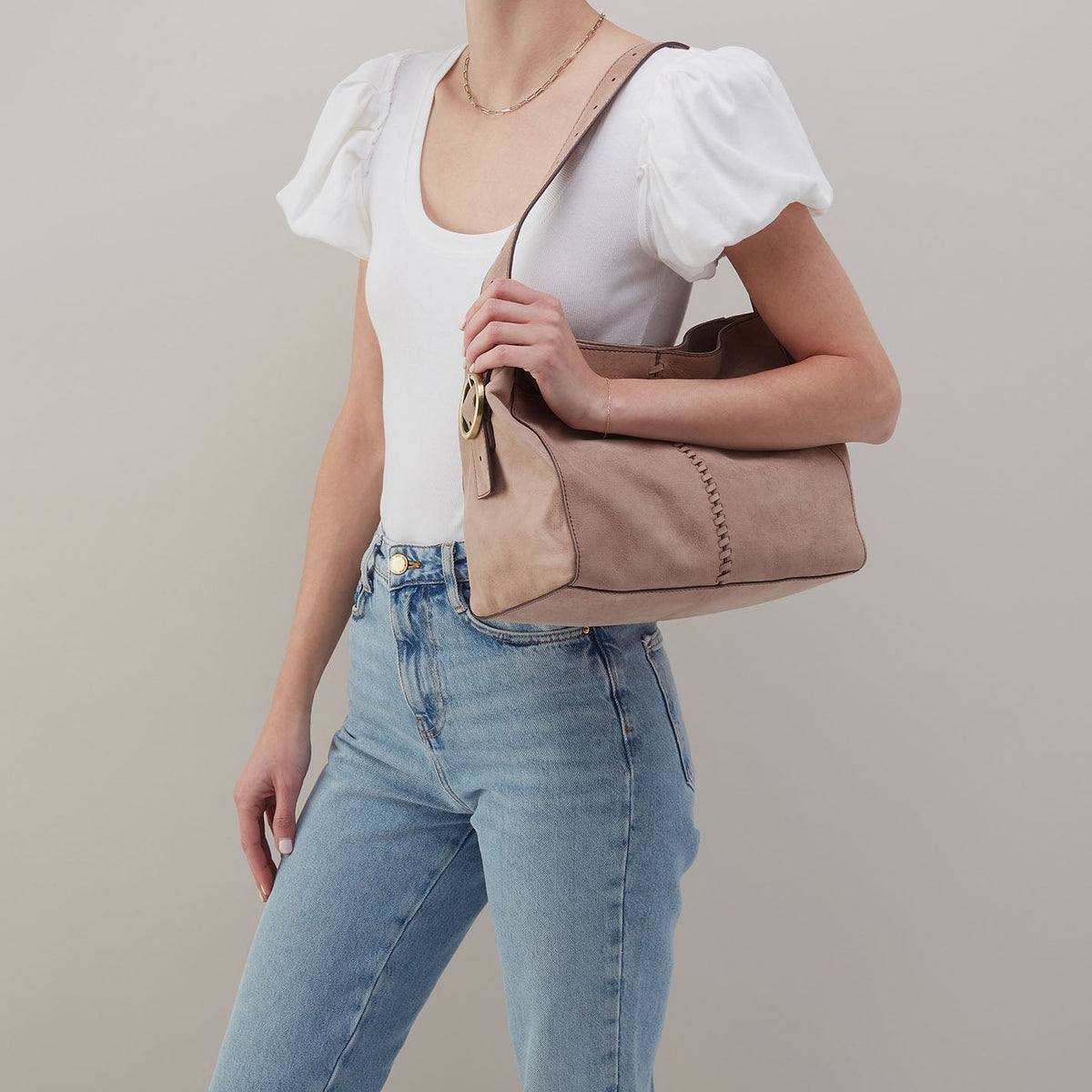 HOBO Render Shoulder Bag In Buffed Leather - Hazel