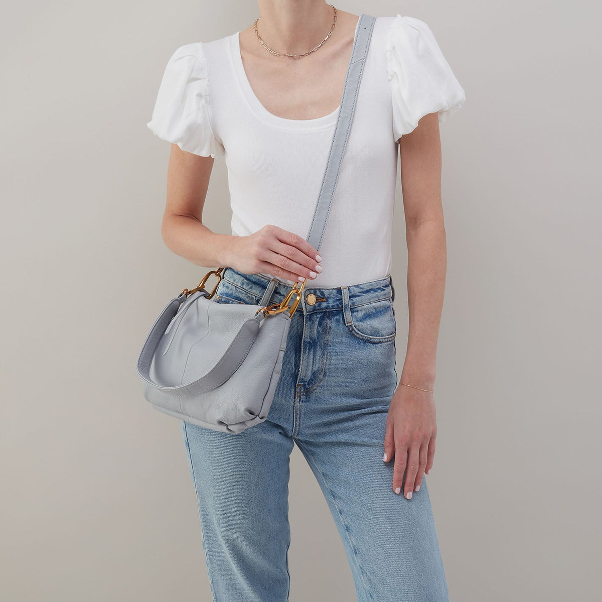 HOBO Advance Shoulder Bag In Pebbled Leather - Blue Pearl