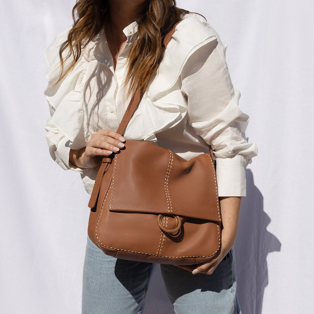 HOBO Austin Shoulder Bag In Pebbled Leather - Warm Honey
