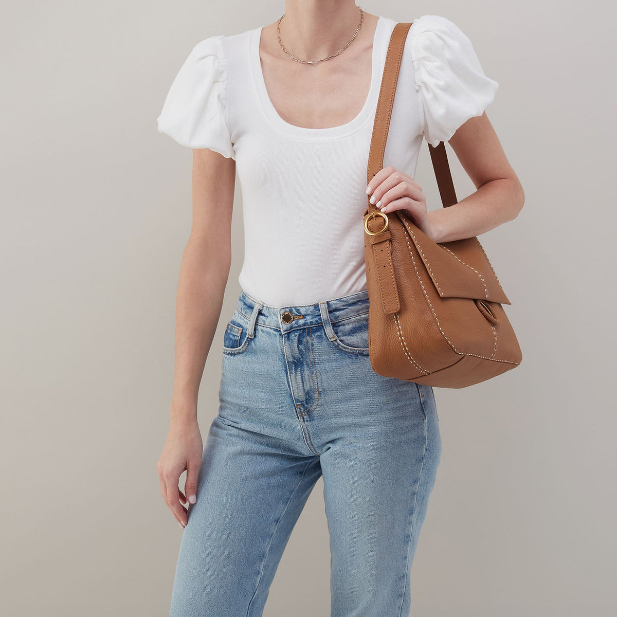 HOBO Austin Shoulder Bag In Pebbled Leather - Warm Honey