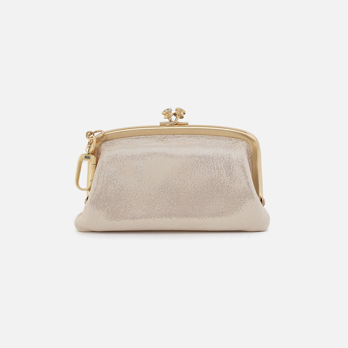 HOBO Cheer Frame Pouch In Metallic Leather - Sand Shimmer