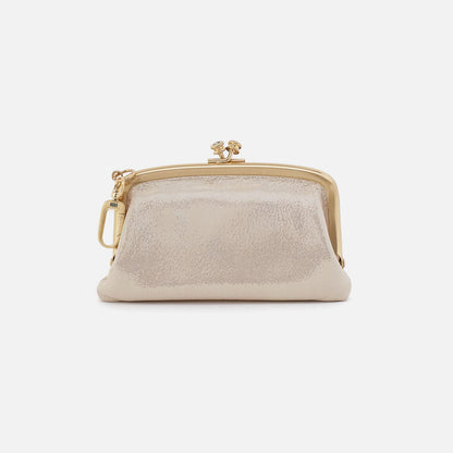 HOBO Cheer Frame Pouch In Metallic Leather - Sand Shimmer