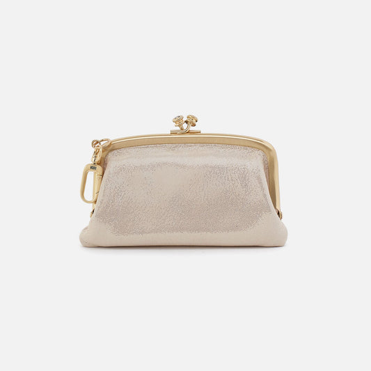 HOBO Cheer Frame Pouch In Metallic Leather - Sand Shimmer