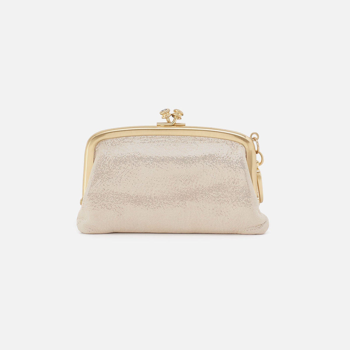 HOBO Cheer Frame Pouch In Metallic Leather - Sand Shimmer