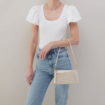 HOBO Darcy Crossbody In Metallic Leather - Sand Shimmer