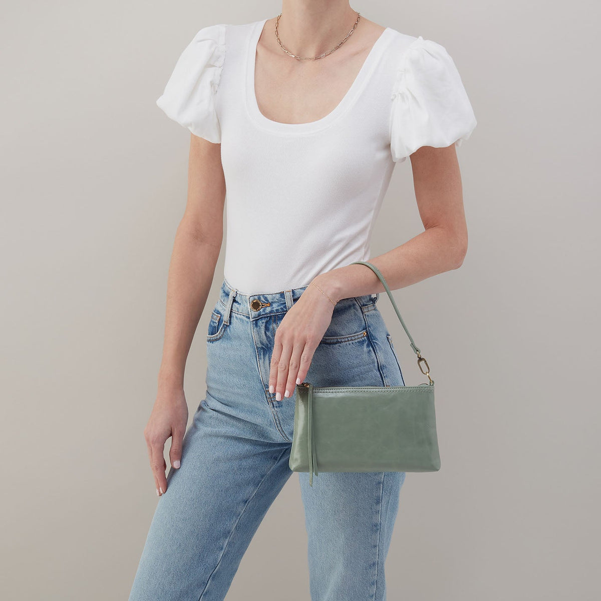 HOBO Darcy Crossbody In Polished Leather - Jade