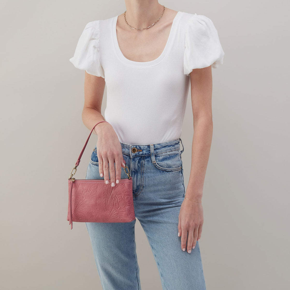 HOBO Darcy Crossbody In Tooled Embossed Leather - Mauve Tooled Emboss