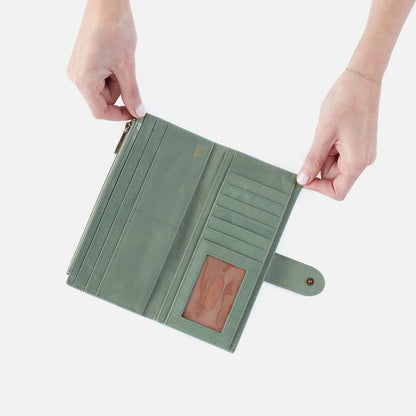 HOBO Dunn Continental Wallet In Polished Leather - Jade