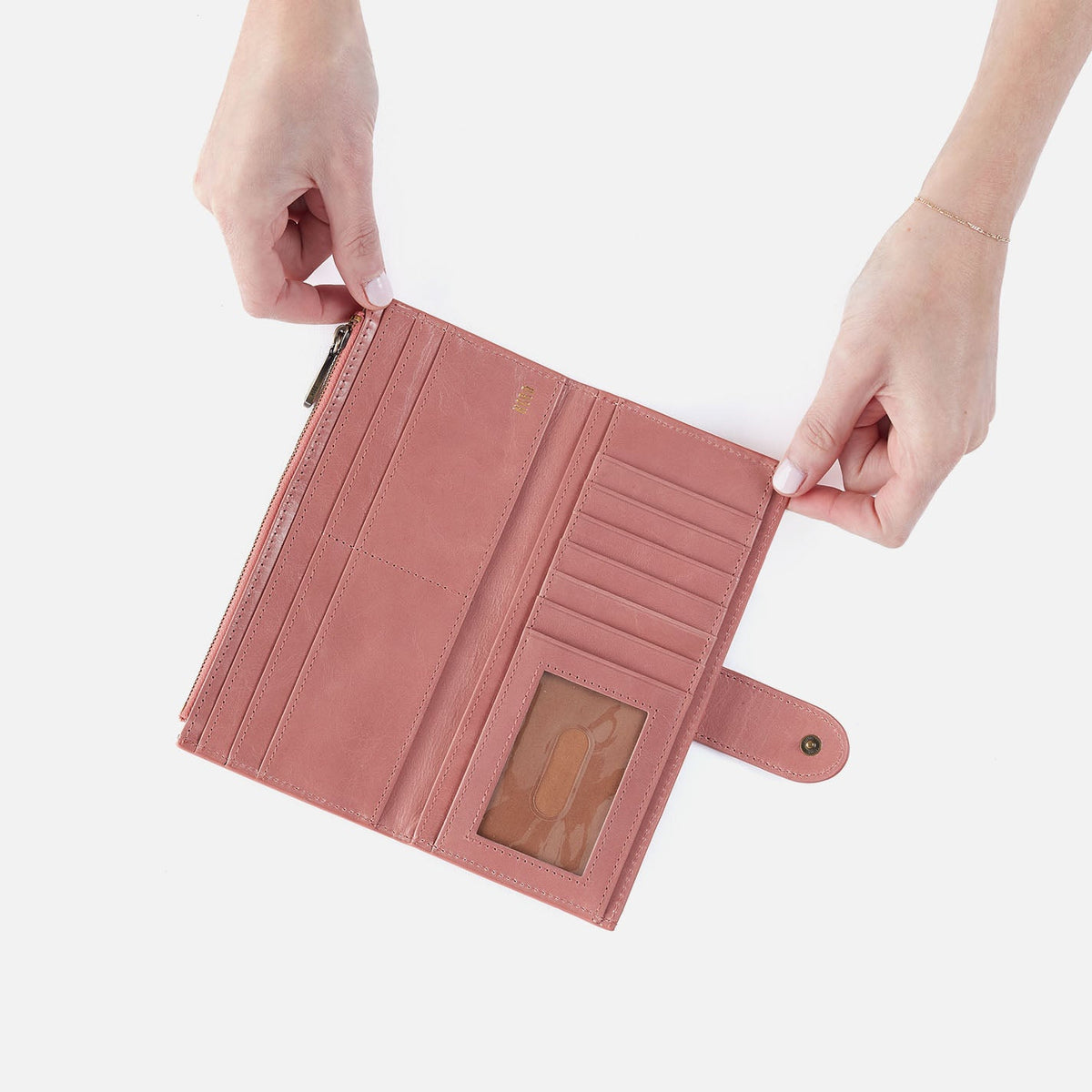 HOBO Dunn Continental Wallet In Polished Leather - Rose