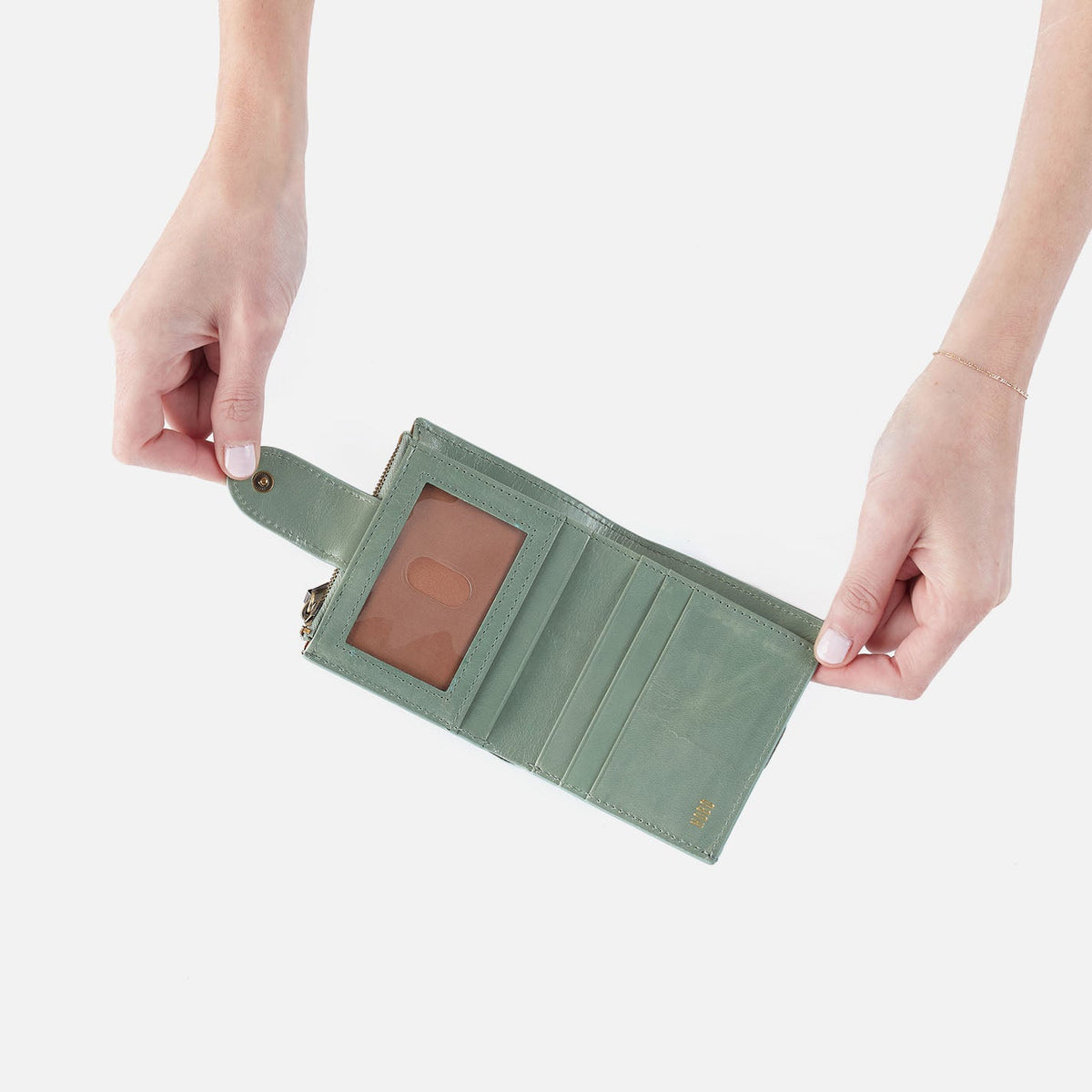 HOBO Dunn Mini Wallet In Polished Leather - Jade