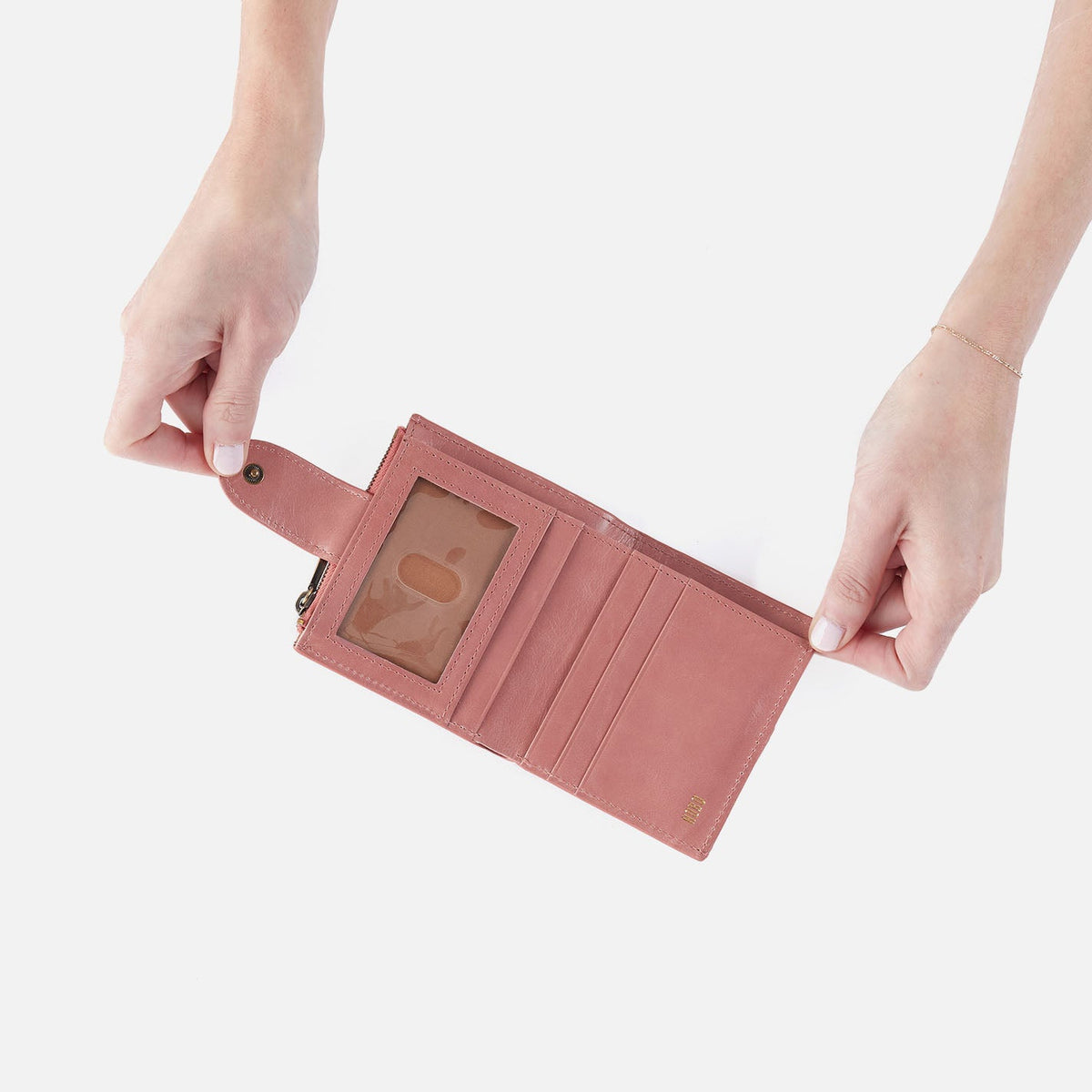 HOBO Dunn Mini Wallet In Polished Leather - Rose