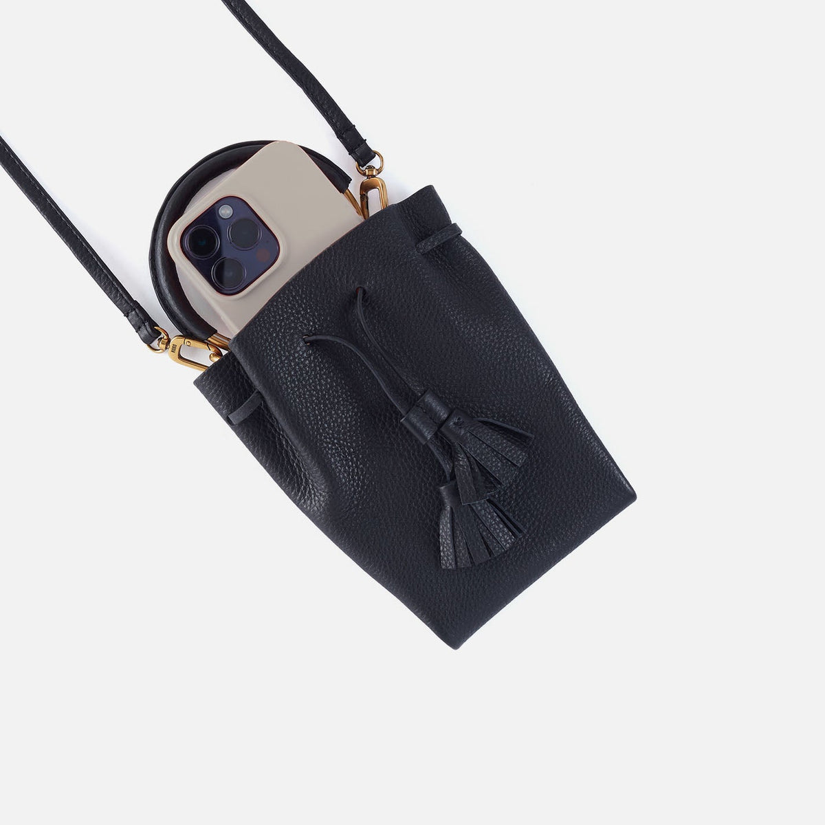 HOBO Eden Phone Crossbody In Pebbled Leather - Black
