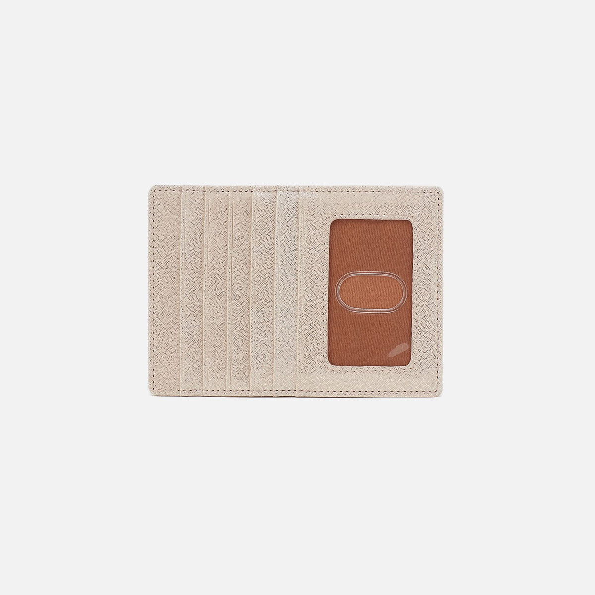 HOBO Euro Slide Card Case In Metallic Leather - Sand Shimmer