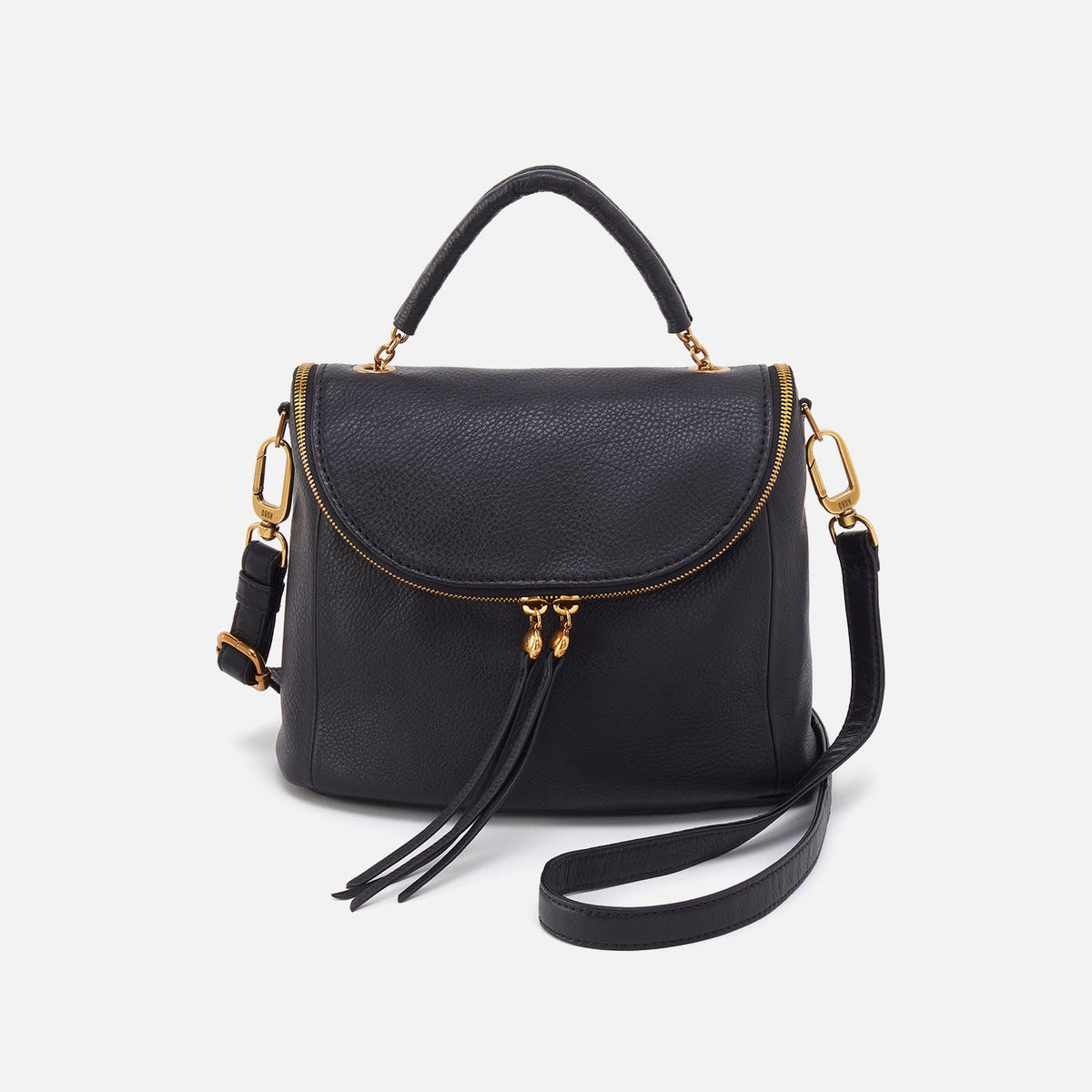 HOBO Fern Top Handle Satchel In Pebbled Leather - Black