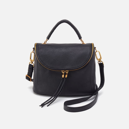 HOBO Fern Top Handle Satchel In Pebbled Leather - Black