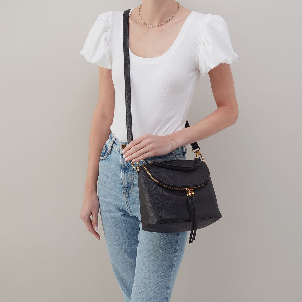 HOBO Fern Top Handle Satchel In Pebbled Leather - Black