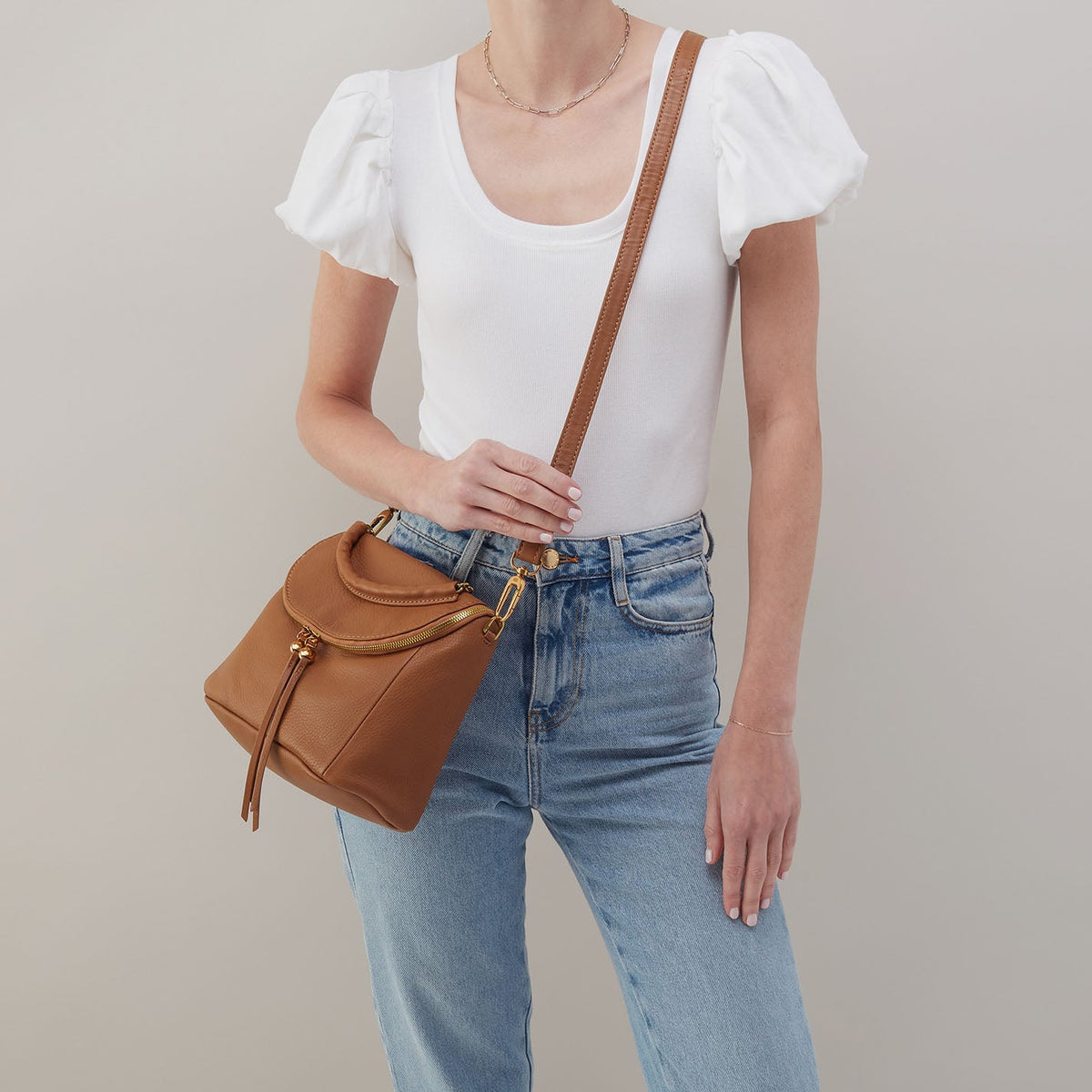 HOBO Fern Top Handle Satchel In Pebbled Leather - Warm Honey