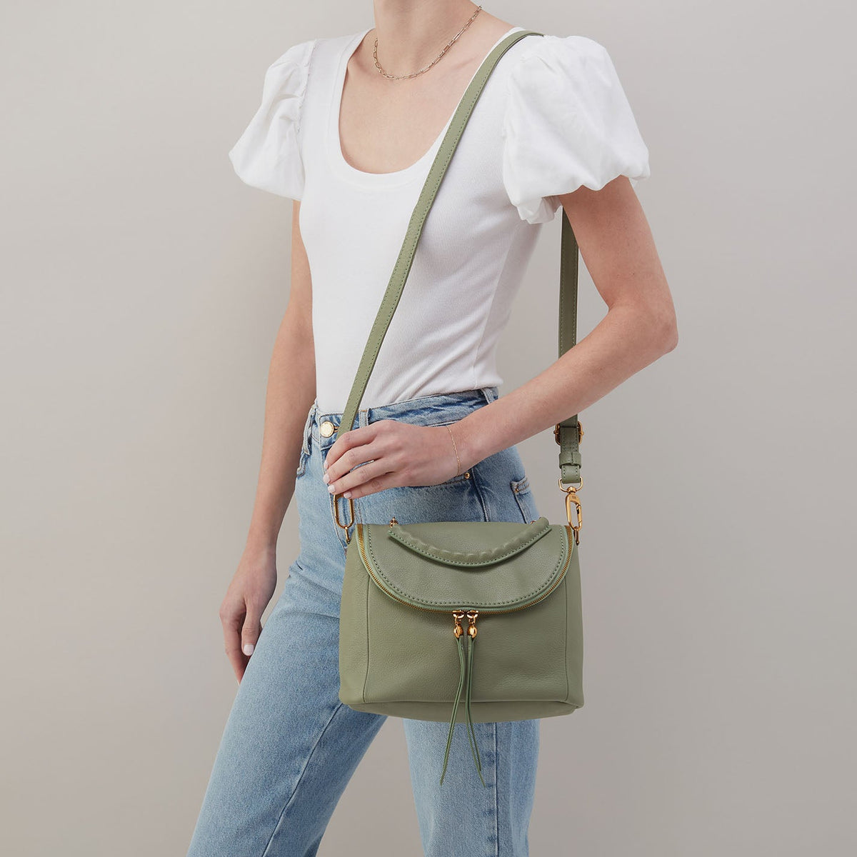 HOBO Fern Top Handle Satchel In Pebbled Leather - Watercress
