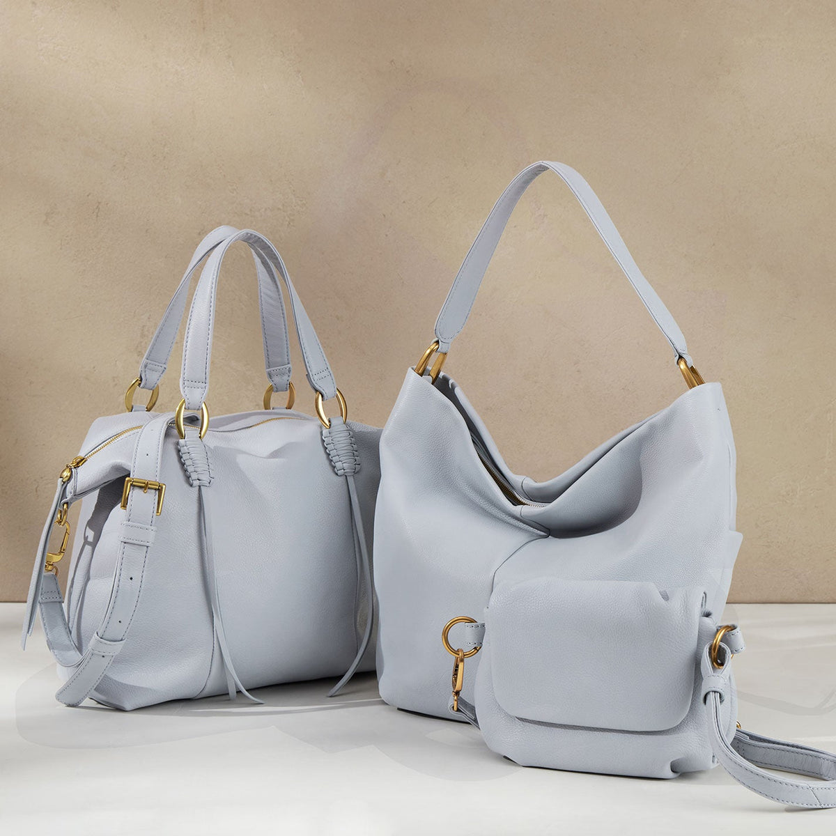 HOBO Harley Satchel In Pebbled Leather - Blue Pearl
