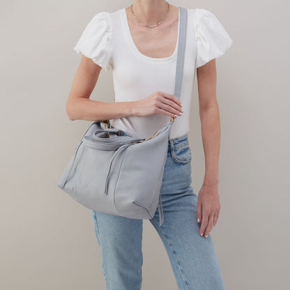 HOBO Harley Satchel In Pebbled Leather - Blue Pearl