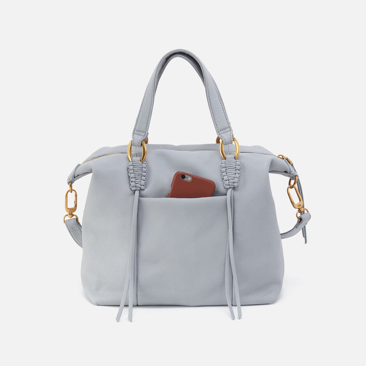 HOBO Harley Satchel In Pebbled Leather - Blue Pearl