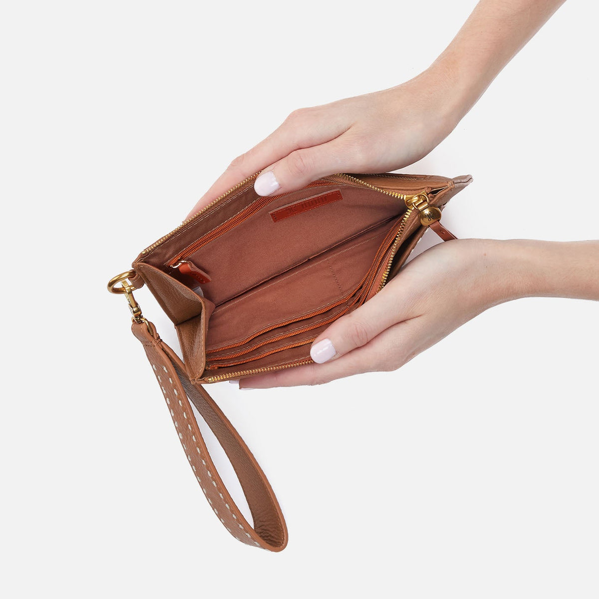 HOBO Hart Wristlet In Pebbled Leather - Warm Honey
