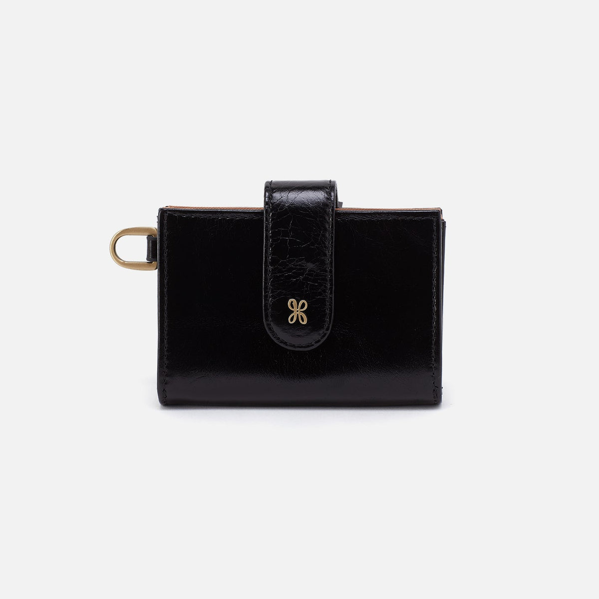 HOBO Jean Accordian Card Case In Polished Leather - Black