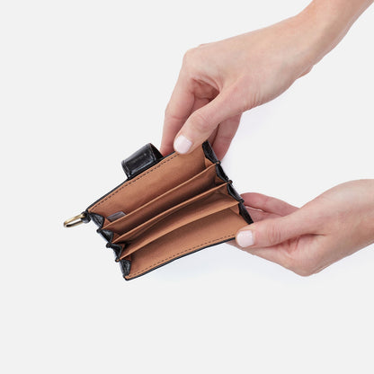 HOBO Jean Accordian Card Case In Polished Leather - Black