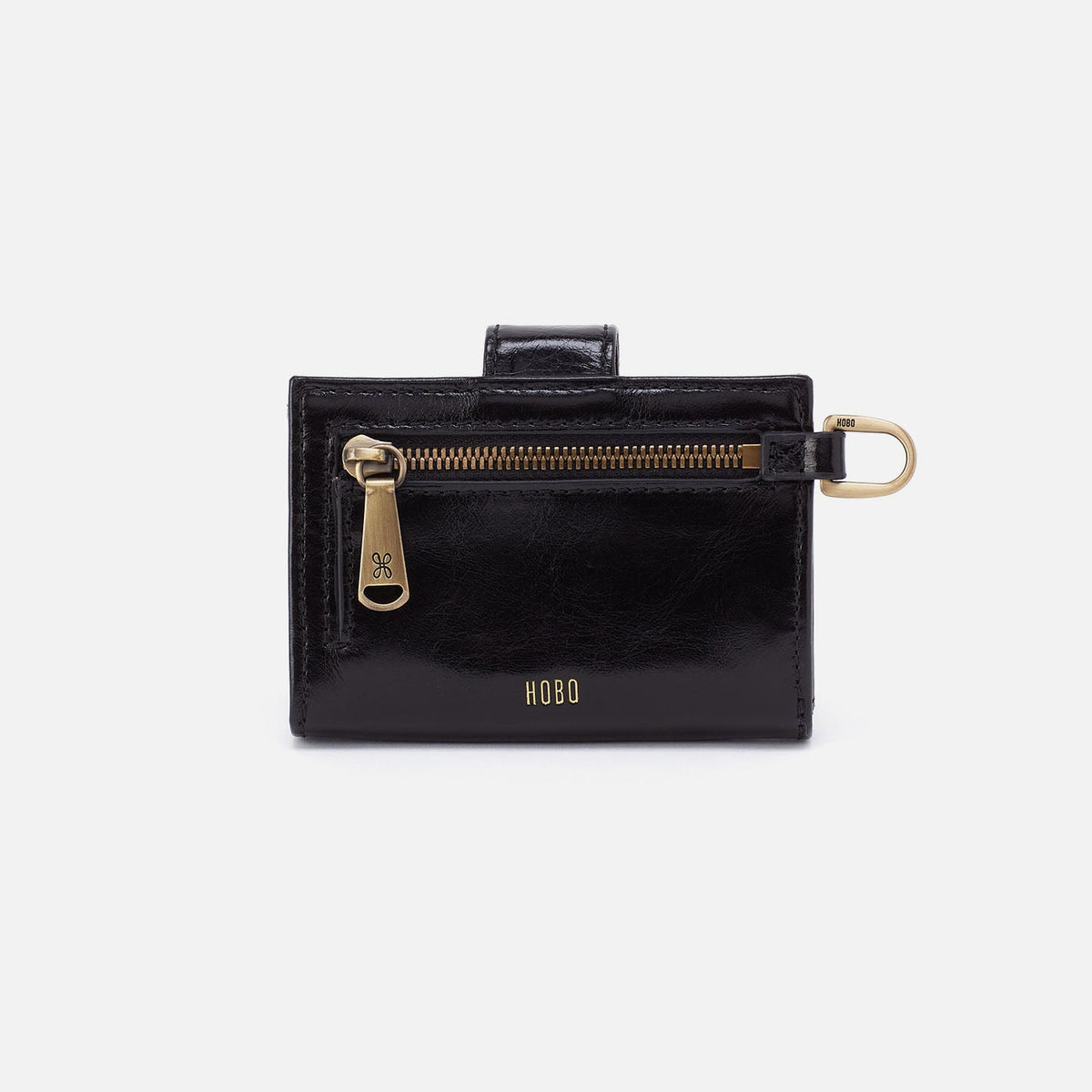 HOBO Jean Accordian Card Case In Polished Leather - Black