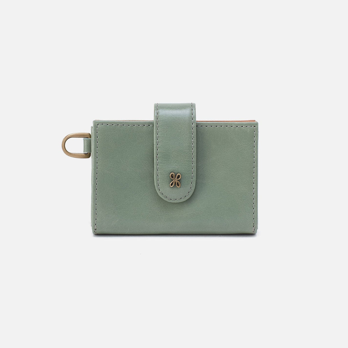 HOBO Jean Accordian Card Case In Polished Leather - Jade